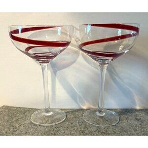 2 Red Swirl Margarita Glasses  #3198